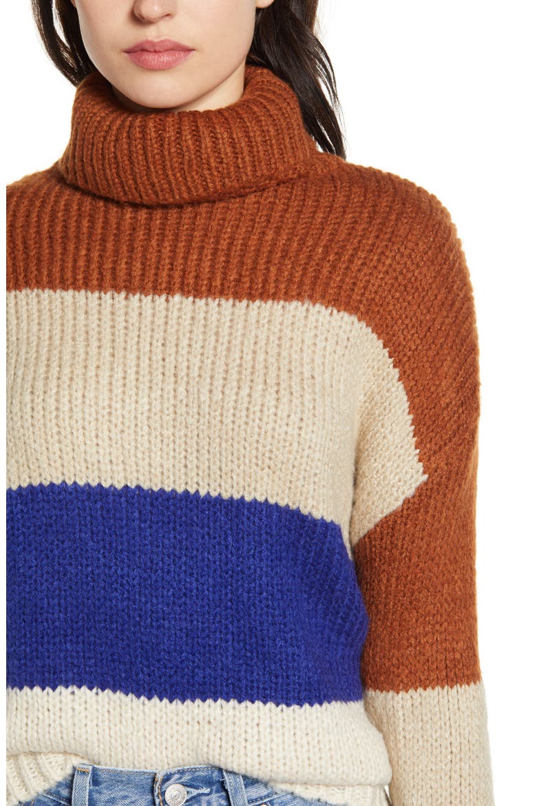 Stripe Turtleneck Sweater, Alternate, color, BROWN/ BLUE STRIPE
