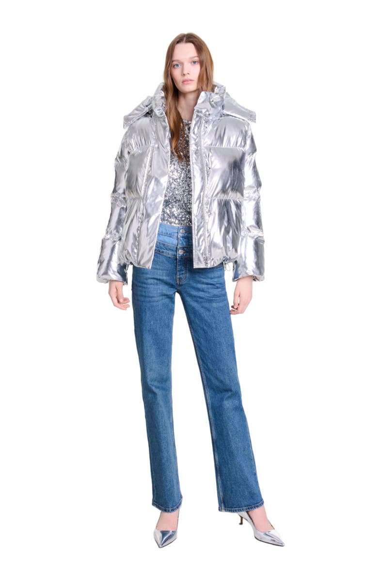 maje Silver hooded jacket, Main, color, 