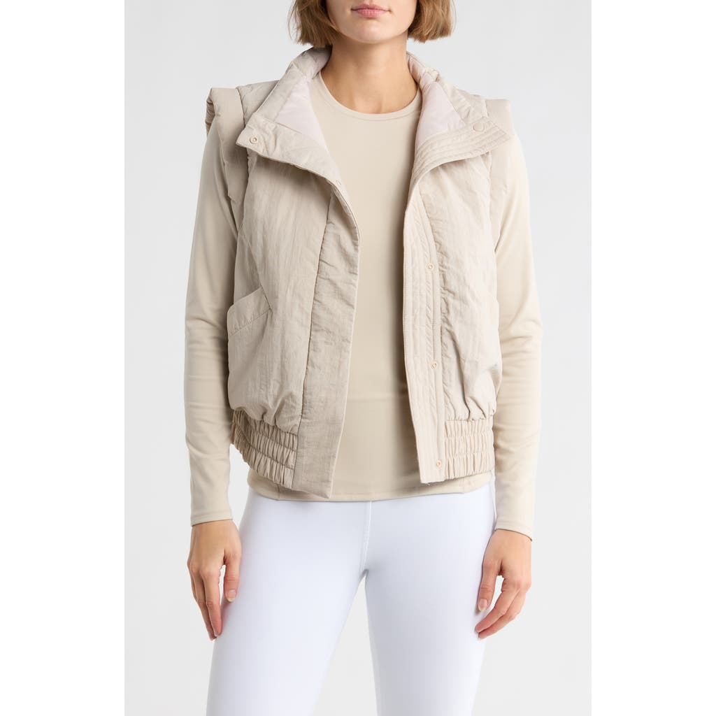 Yogalicious Crinkled Puffer Vest In Neutral