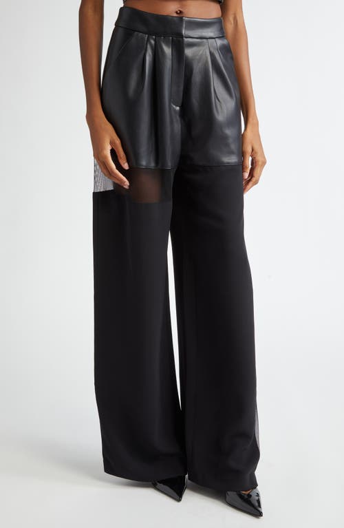 ISRAELLA KOBLA Sheer Detail MIxed Media Faux Leather Wide Leg Pants in Black 