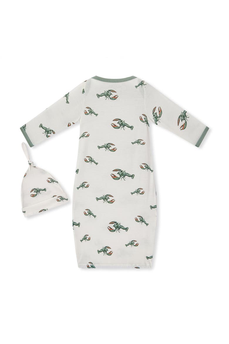 Luxe Stretch Newborn Gown and Hat Set, Alternate, color, Mint Lobster