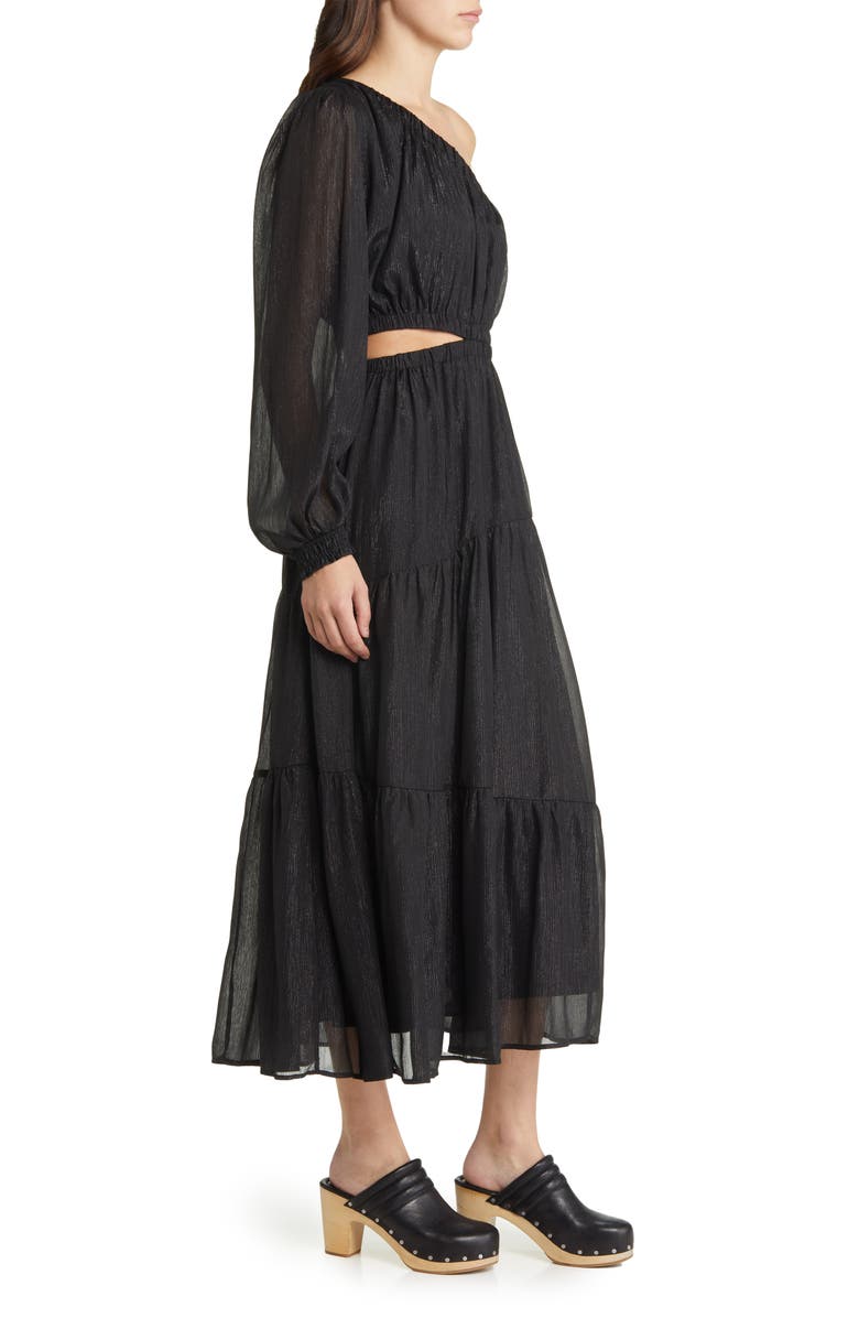 MOON RIVER One-Shoulder Cutout Midi Dress, Alternate, color, Black