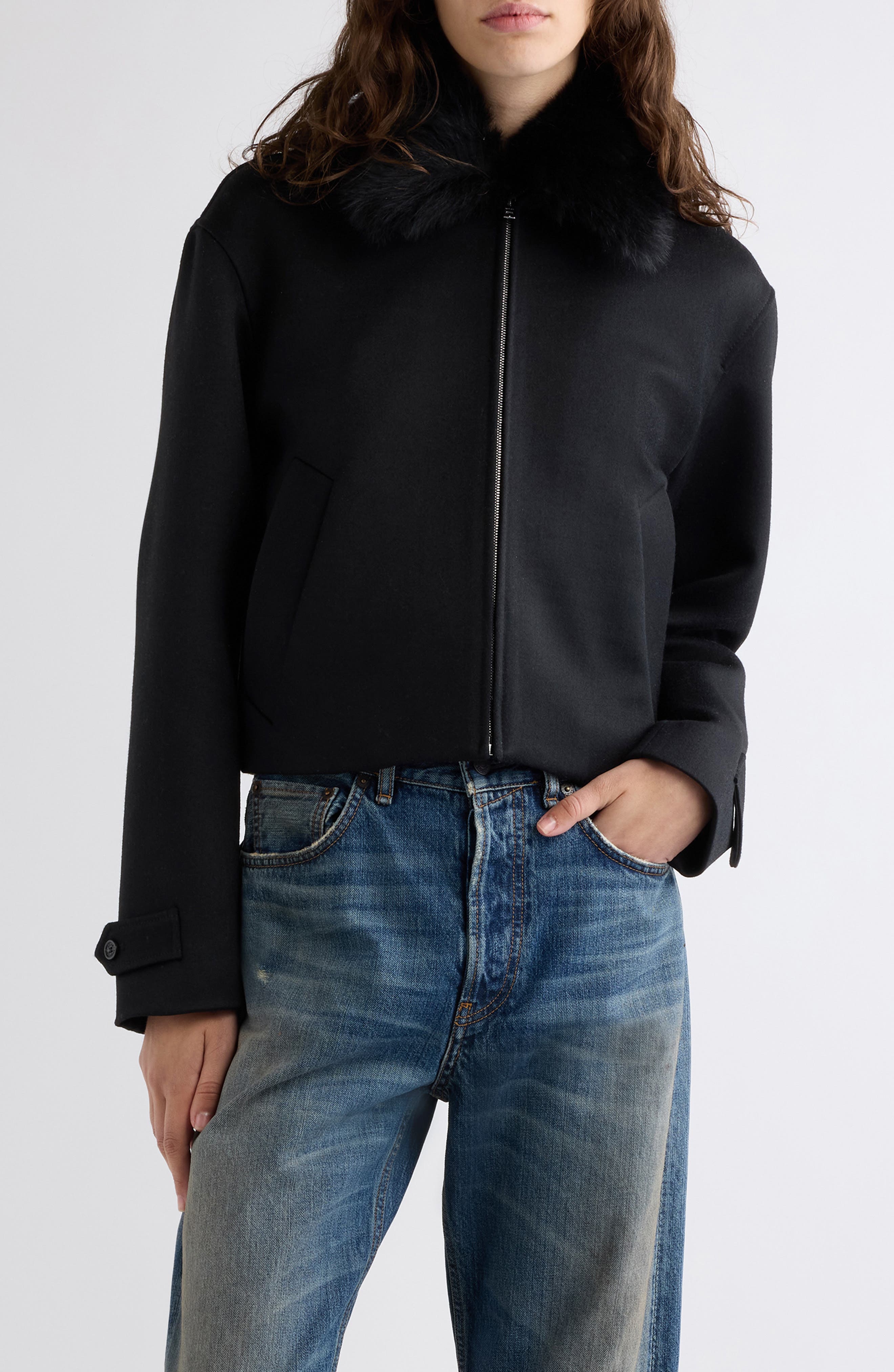 Acne Studios Odayla Wool Jacket with Genuine Shearling Collar (Women ...