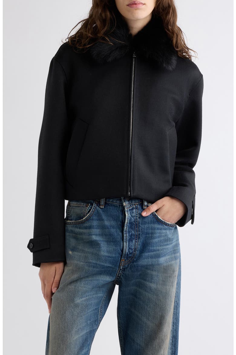 Odayla Wool Jacket with Genuine Shearling Collar, Main, color, BLACK