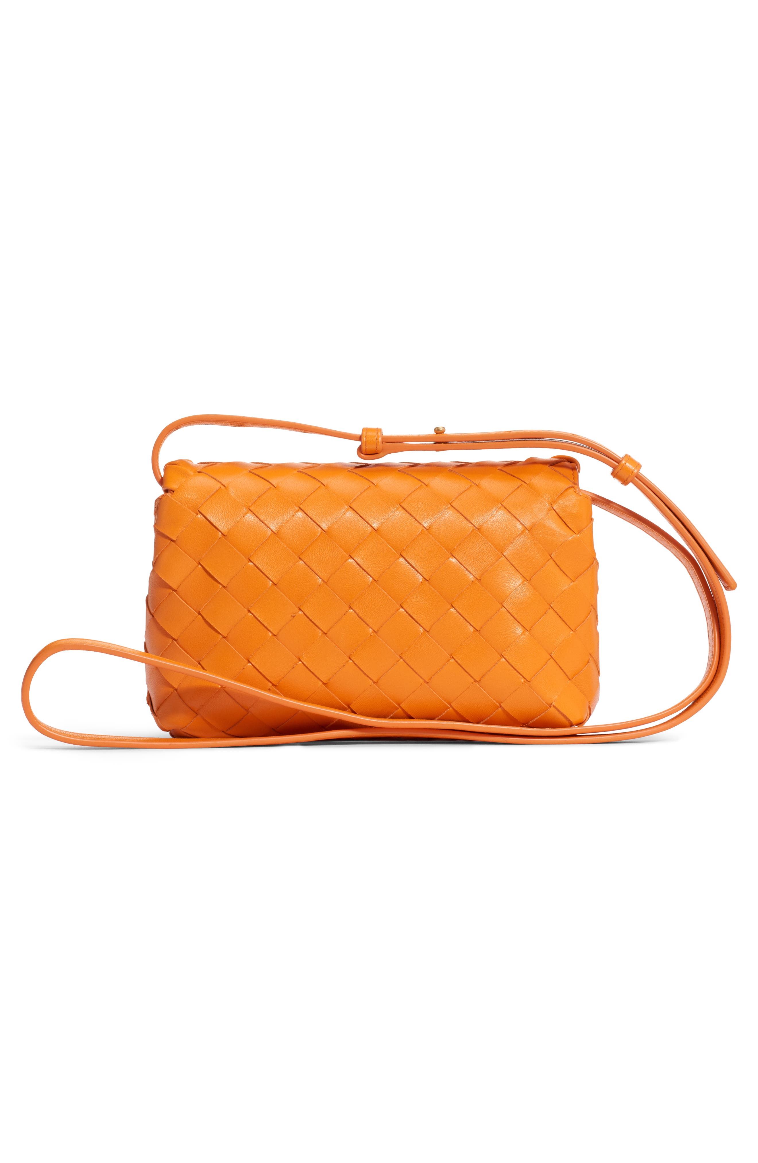 Mini Intrecciato Leather Crossbody Flap Bag, Alternate, color, LIGHT ORANGE