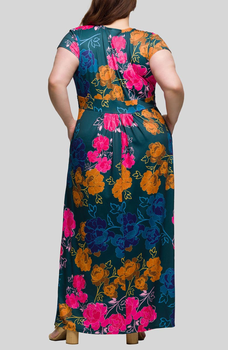 24seven Comfort Apparel Floral Knit Maxi Dress, Alternate, color, Green Multi