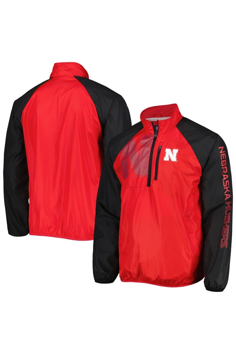 Men's G-III Sports by Carl Banks Scarlet/Black Nebraska Huskers Point Guard Raglan Half-Zip Jacket, Main, color, Scarlet