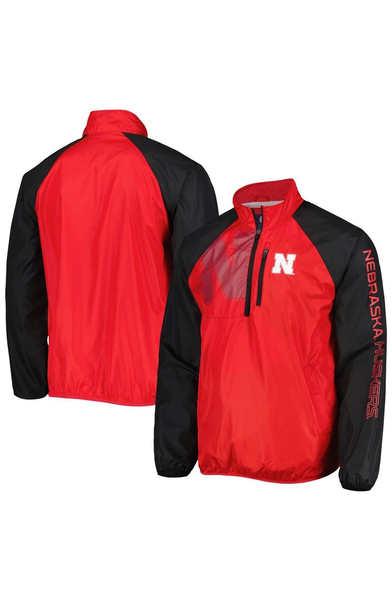 G-III SPORTS BY CARL BANKS Men's G-III Sports by Carl Banks Scarlet/Black Nebraska Huskers Point Guard Raglan Half-Zip Jacket, Main, color, Scarlet