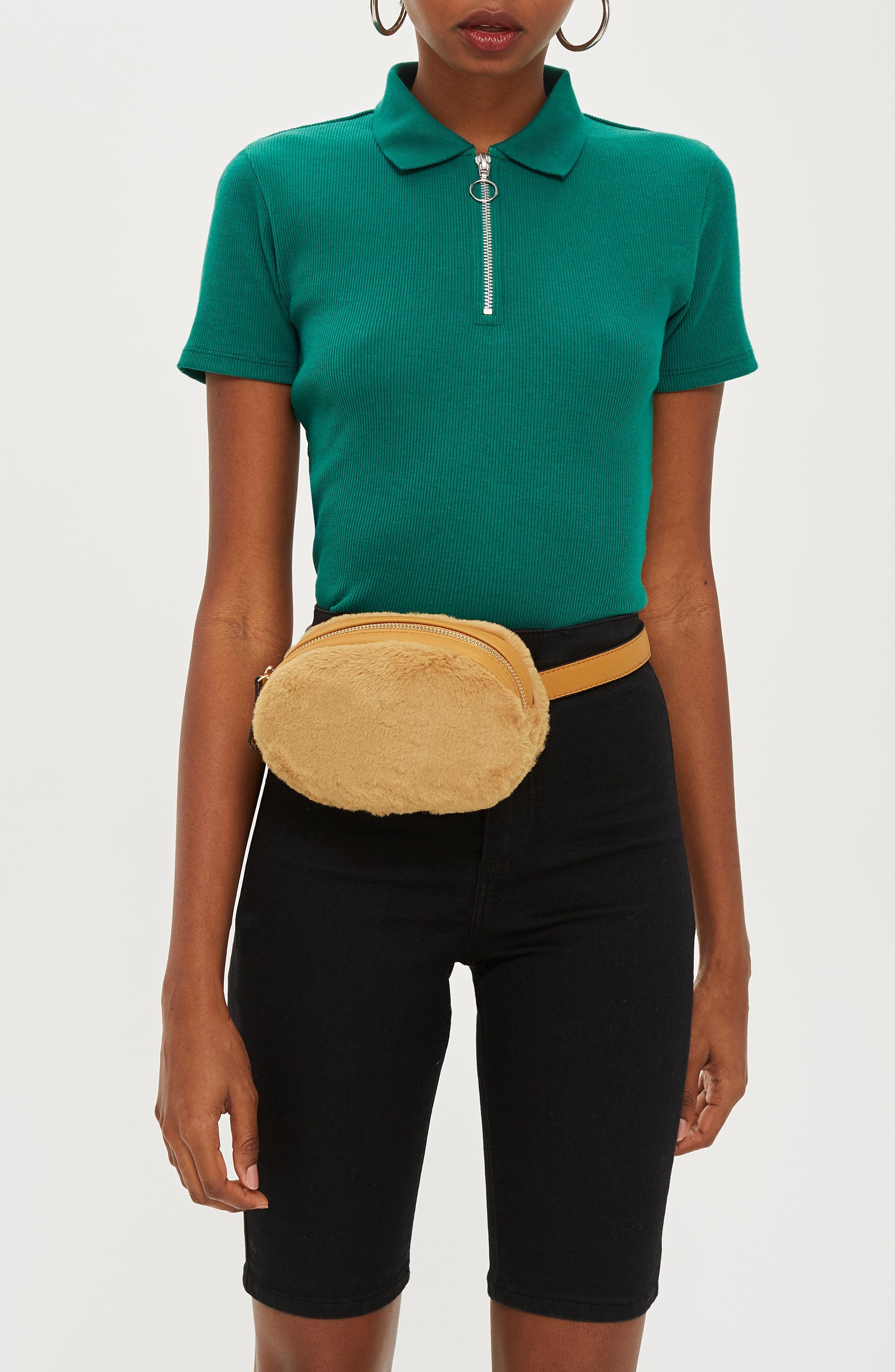 Faux Fur Oval Bumbag, Alternate, color, MUSTARD
