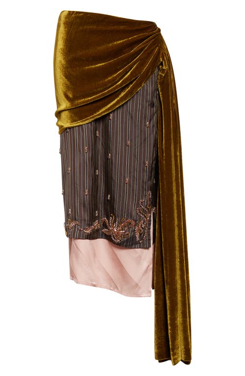 Dries Van Noten Senice Embellished Mixed Media Midi Skirt In Brown