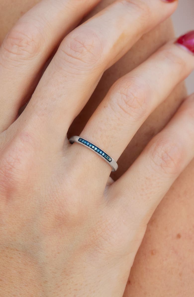 SAVVY CIE JEWELS Diamond Stackable Band Ring, Alternate, color, Silver/ Blue