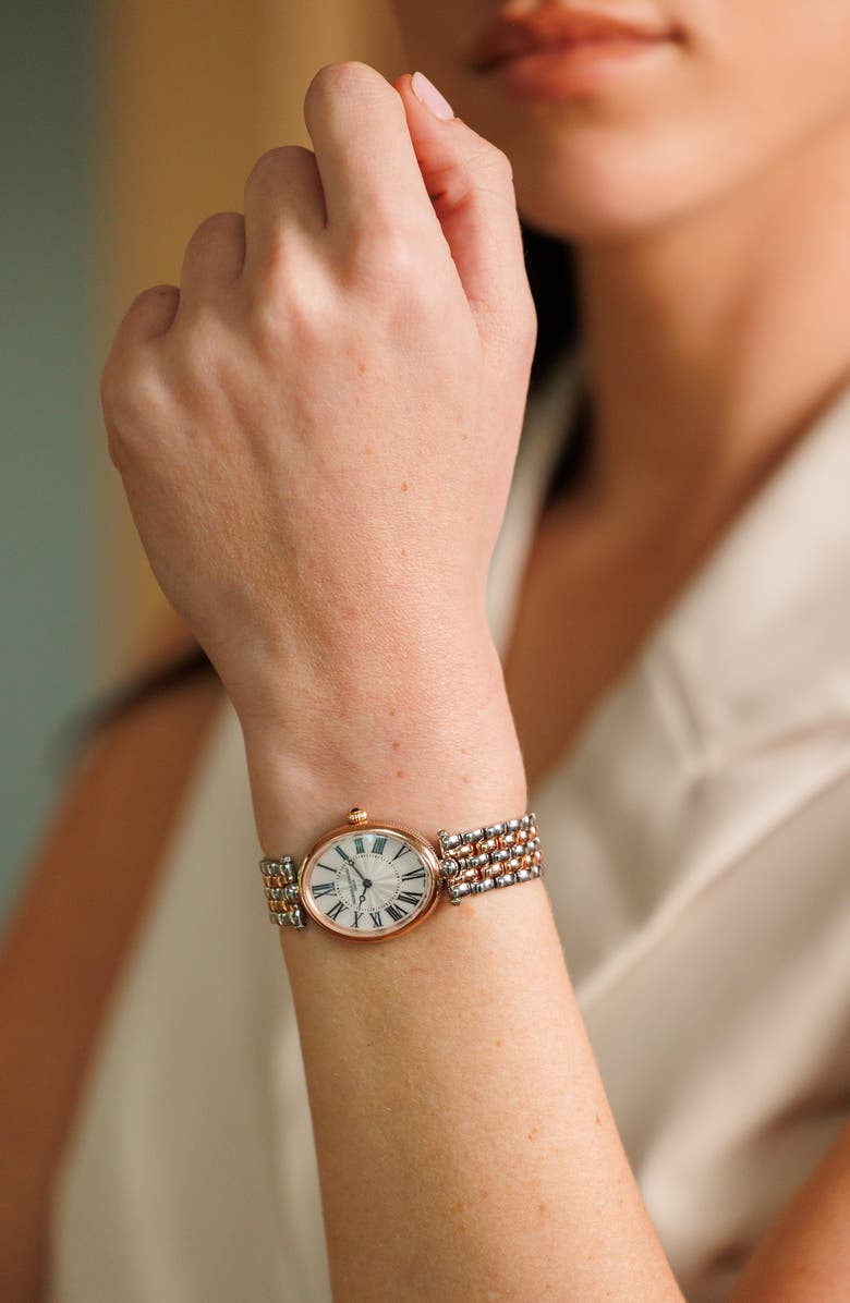 FREDERIQUE CONSTANT Art Deco Bracelet Watch, 30mm, Alternate, color, Silver/ Rose Gold