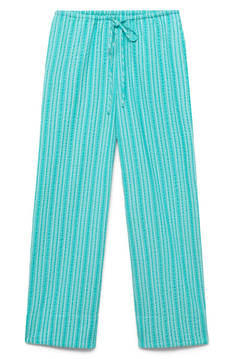 MANGO TEEN Textured Stripe Cotton Drawstring Pants, Alternate, color, Turquoise