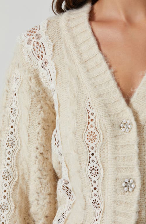Astr Nesmarie Lace Embellished Cardigan In Cream In White