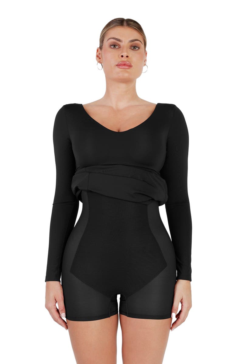 Popilush Shapewear Long Sleeve V-Neck Low Back Slimming Maxi Dress, Alternate, color, 