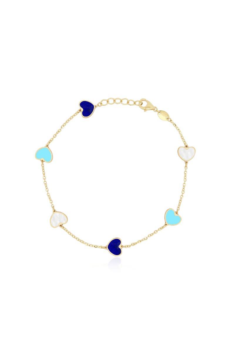The Lovery Fine Jewelry Mixed Blue Heart Station Bracelet, Main, color, Mixed Blue