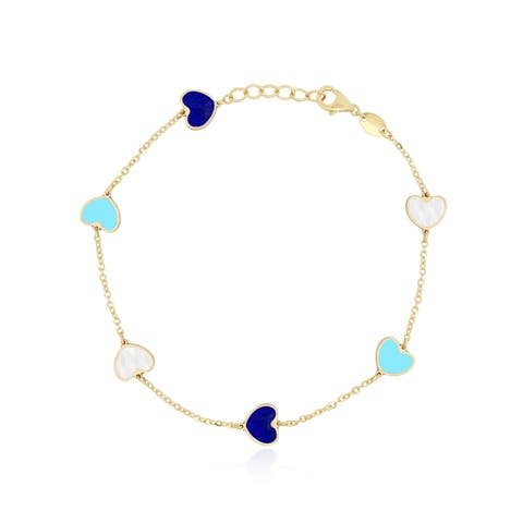 Mixed Blue Heart Station Bracelet