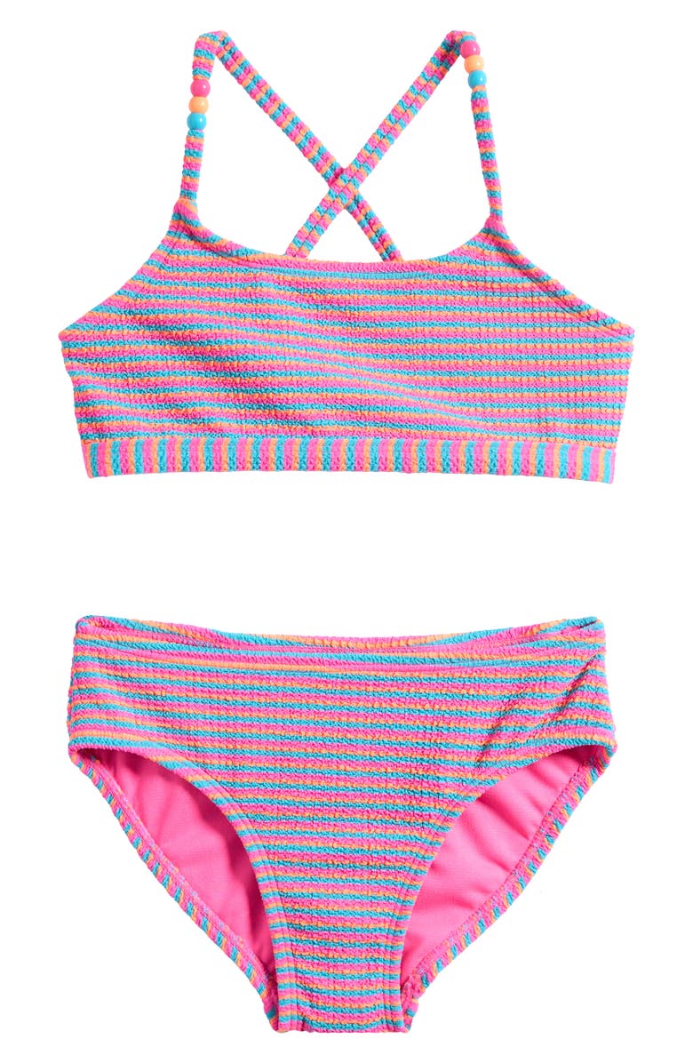 Breaking Waves Kids' Stripe Two-Piece Bikini Swimsuit, Main, color, Multi Color