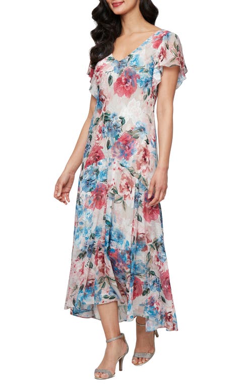Alex Evenings Floral Burnout Chiffon Cocktail Dress In Multi