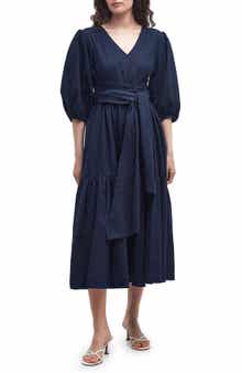 Barbour Annie Puff Sleeve Linen & Cotton Midi Dress