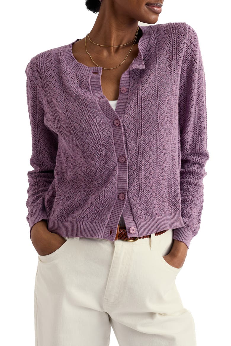 Willowing Organic Cotton Pointelle Cardigan, Main, color, VERBENA
