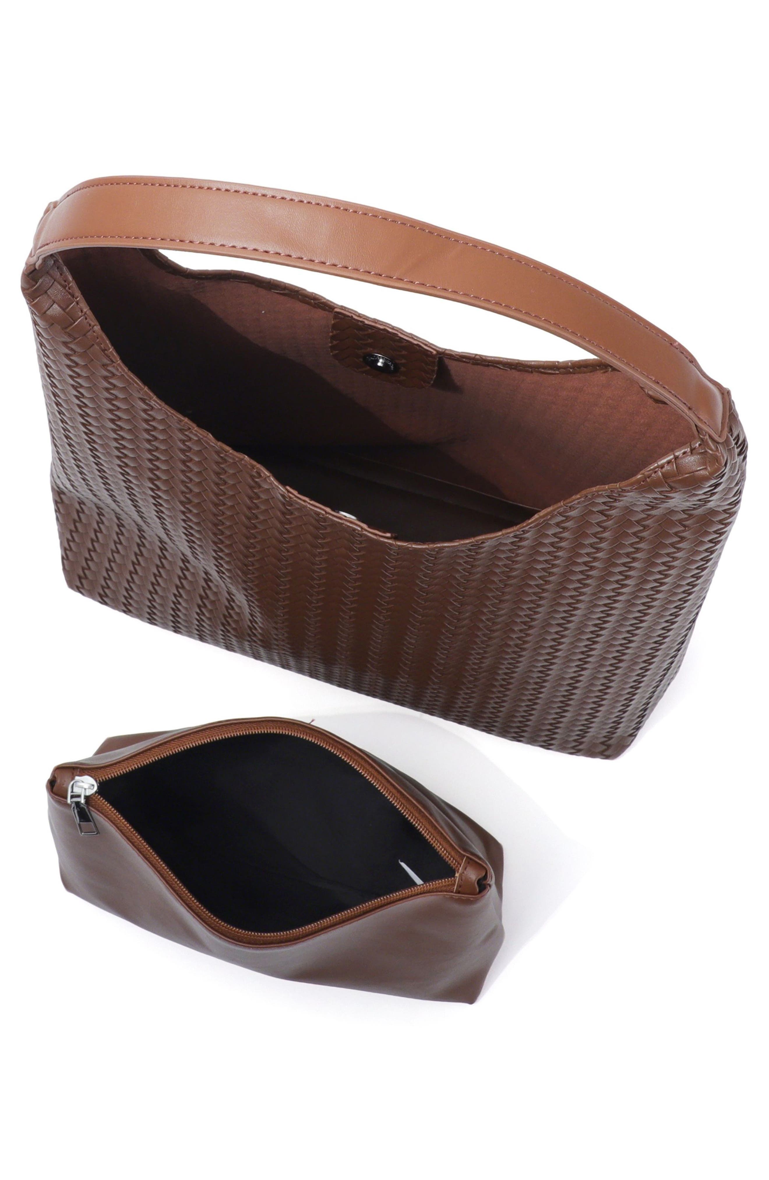 Adornia Texture Woven Shoulder Bag, Alternate, color, Brown