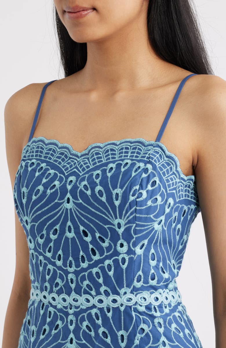 Lilly Pulitzer<sup>®</sup> Arlin Eyelet Embroidered Midi Dress, Alternate, color, Starlight Navy X Capri Blue