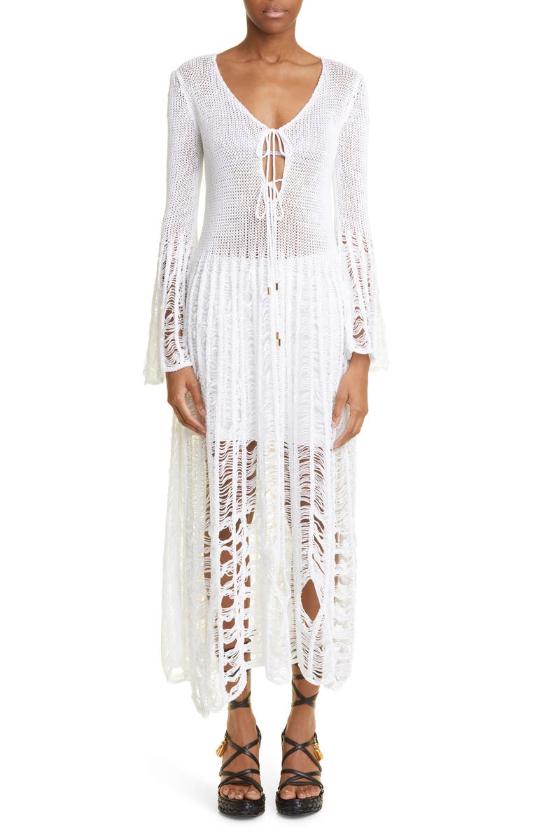 TOM FORD Mixed Stitch Long Sleeve Cotton Maxi Dress, Main, color,