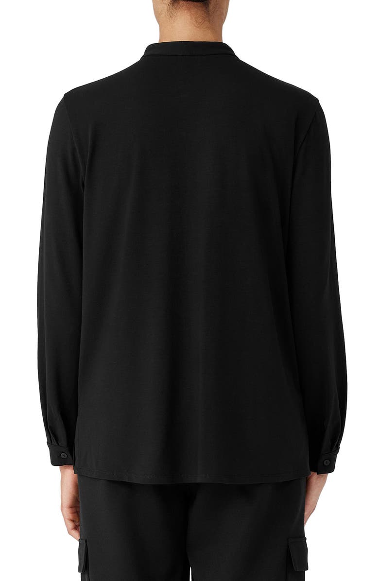 Eileen Fisher Band Collar Jersey Button-Up Shirt, Alternate, color,