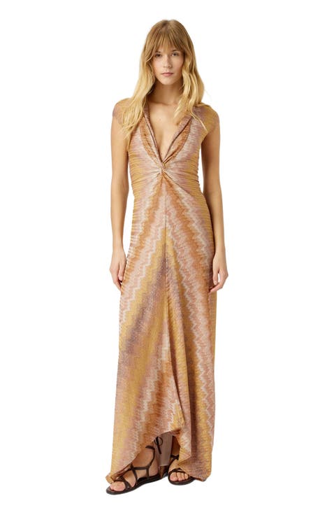 Viscose Lamé Snake-pattern Gown With Tie Neckline