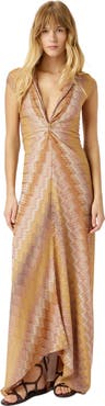 Missoni Long Dress With Knotted Neckline In Viscose Lamé Snake Motif