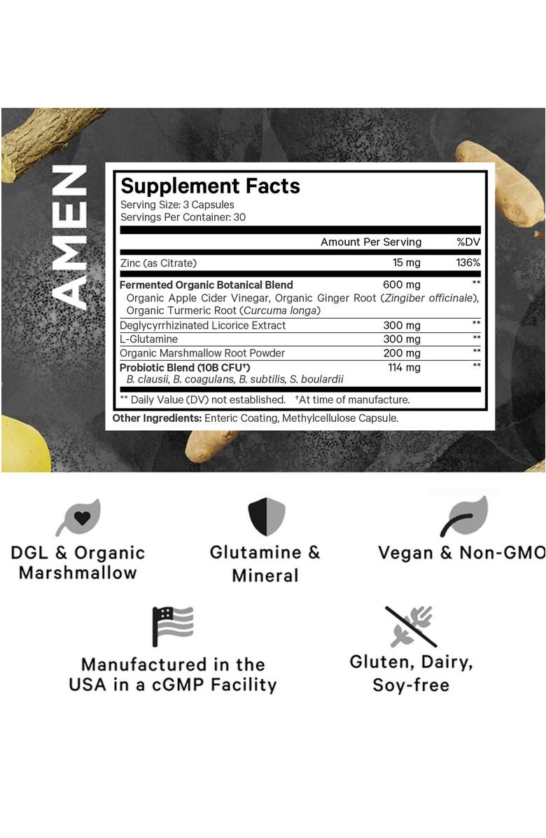 Codeage Amen Leaky Gut L-Glutamine, Probiotic & Prebiotic Supplement, Alternate, color, White