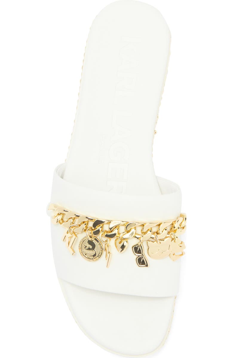 KARL LAGERFELD PARIS Basia Charm Chain Slide Sandal, Alternate, color, White/ Gold