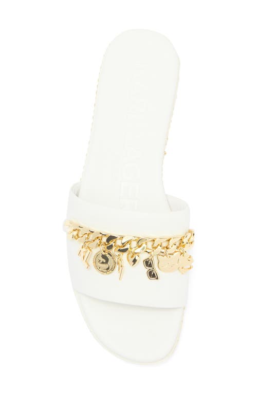 Karl Lagerfeld Paris Basia Charm Chain Slide Sandal In White/gold
