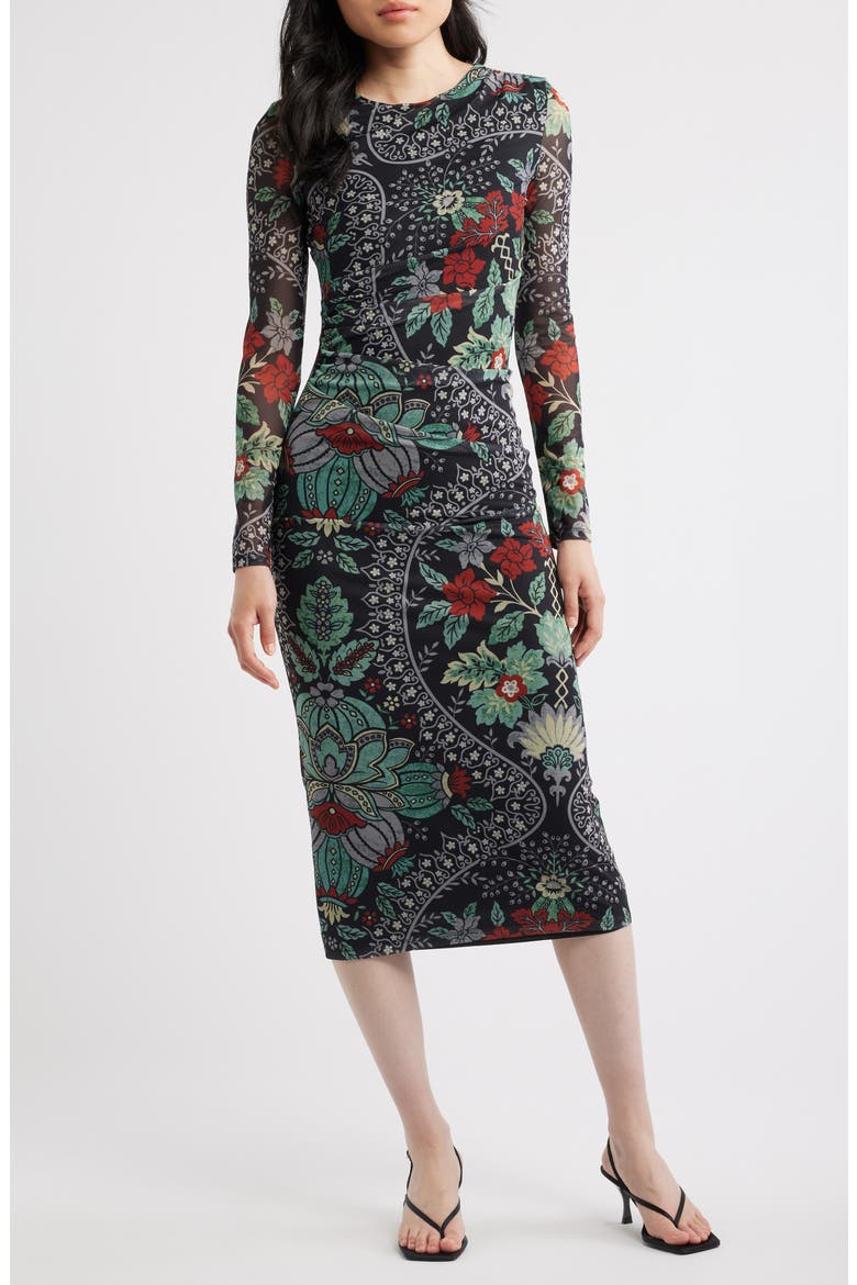 The Delilah Print Long Sleeve Mesh Maxi Dress, Main, color, DIANAS GARDEN PRINT