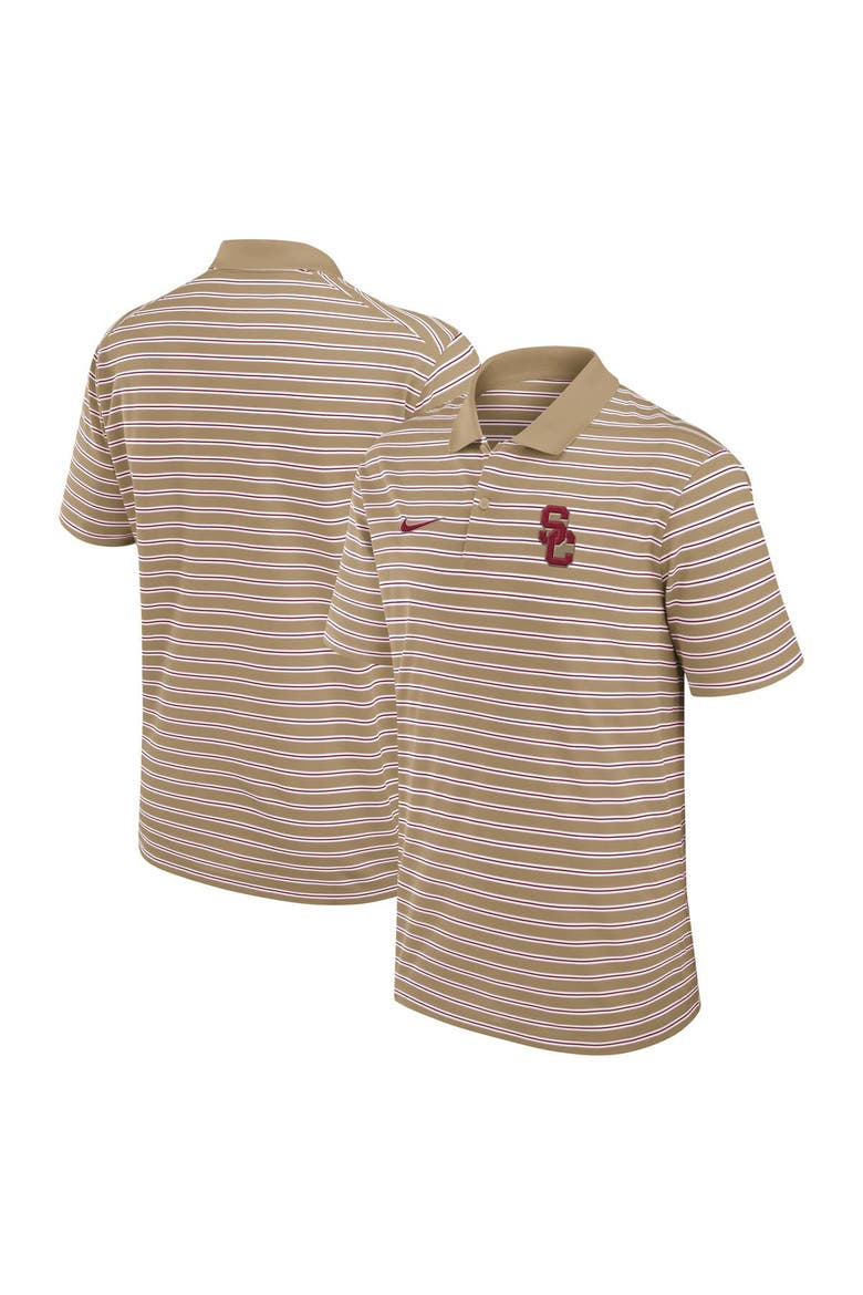 Men's Nike Tan USC Trojans Athletic Prep Striped Performance Polo, Alternate, color, Tan