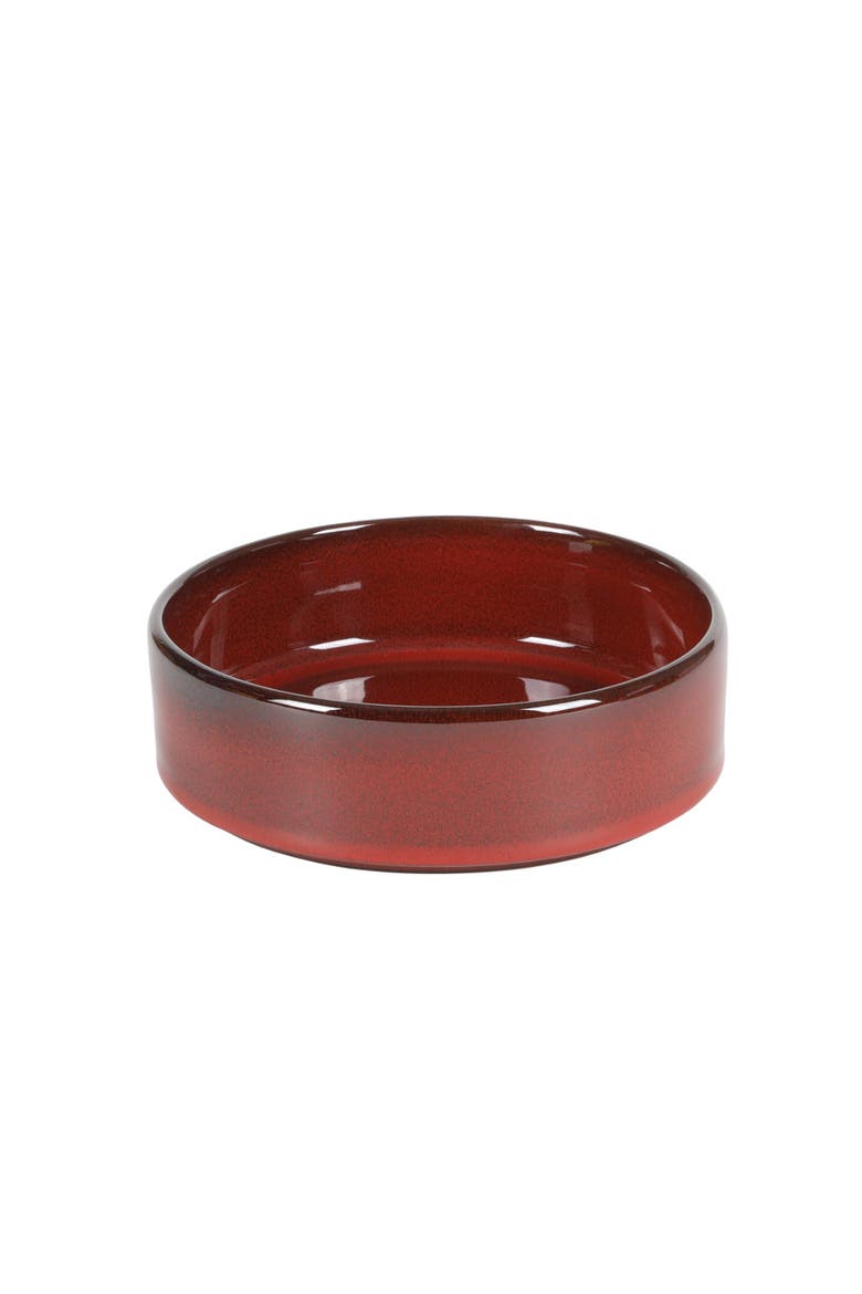 Santorini Mist 16 Piece Terracotta Reactive Glaze Plates and Bowls Dinnerware Set, Alternate, color, Garnet Red