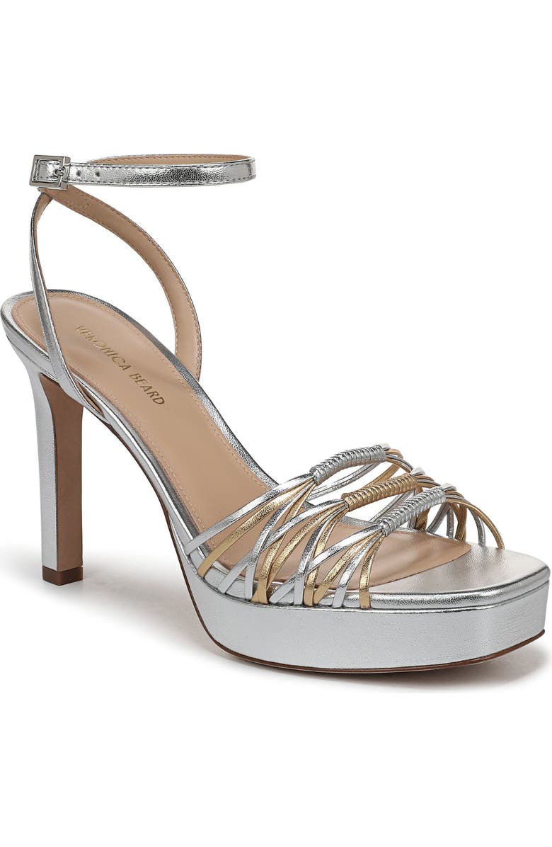 Veronica Beard Beverlee Ankle Strap Platform Sandal, Main, color, Silver/ Pale Gold