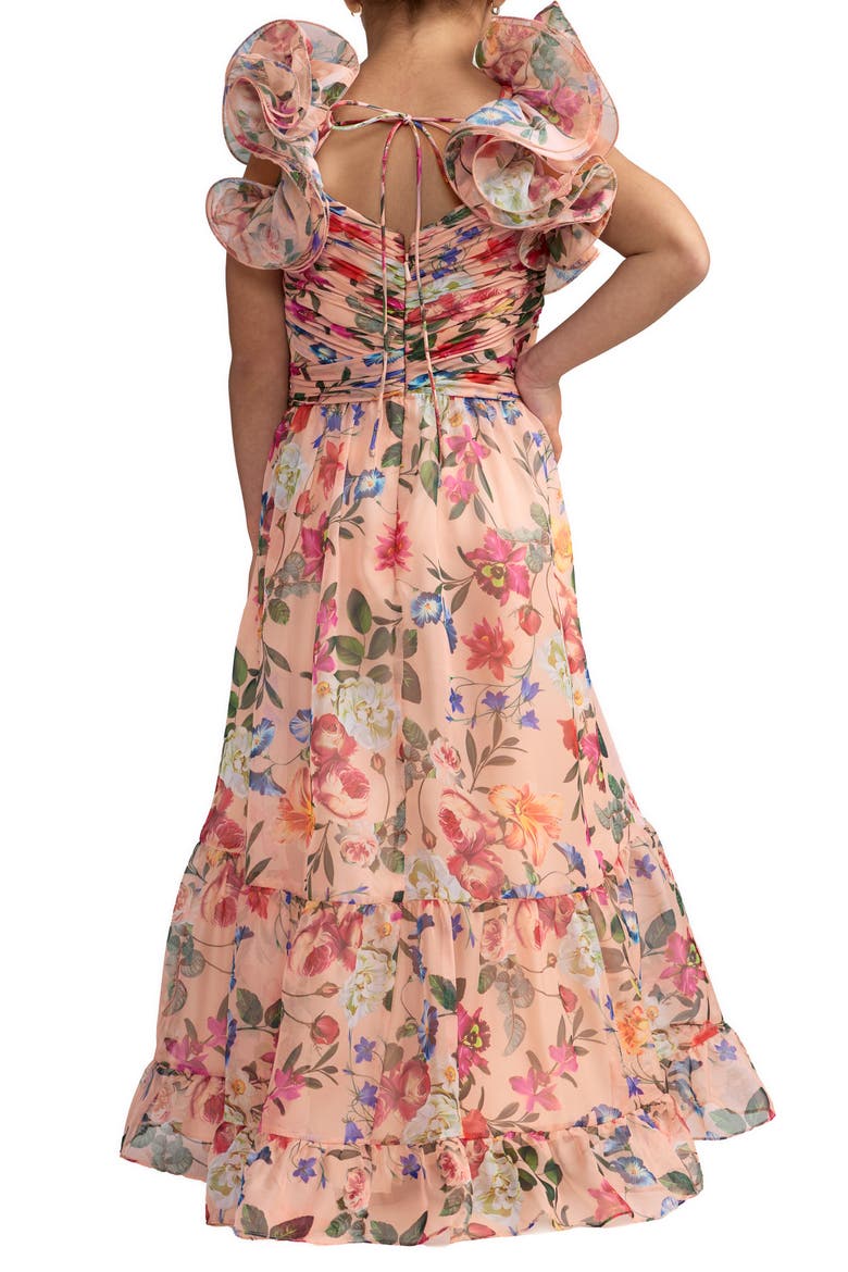 Girls Chiffon Ruffled Shoulder Dress, Alternate, color, Pink Multi