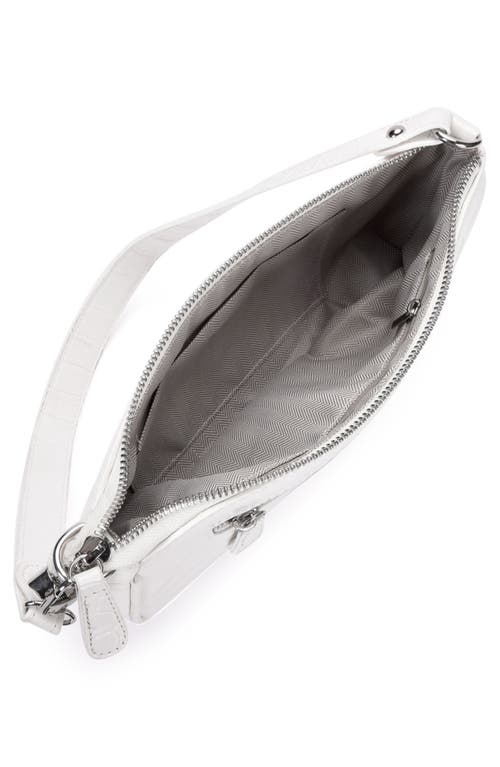 Adornia Croc Embossed Shoulder Bag In White