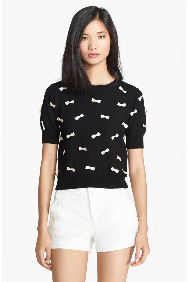 Bow Detail Sweater, Main, color, BLACK