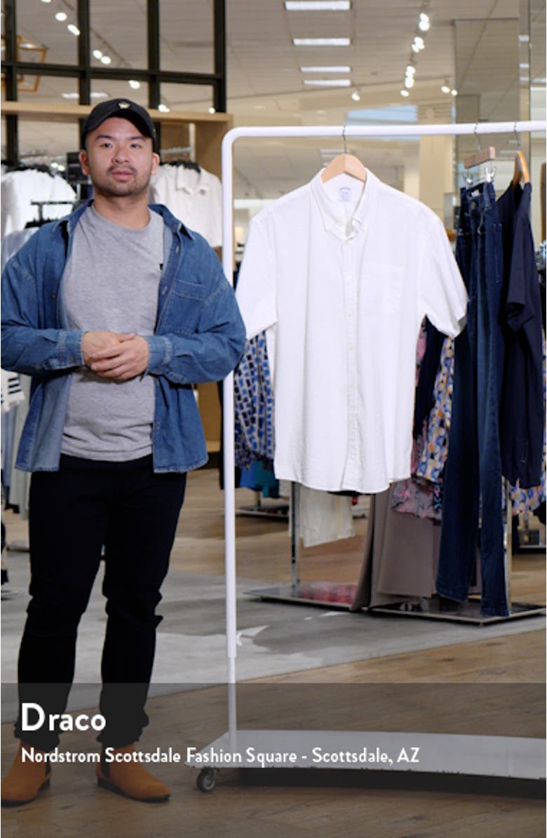 Regular Fit Solid Cotton Seersucker Short Sleeve Button-Down Shirt, sales video thumbnail