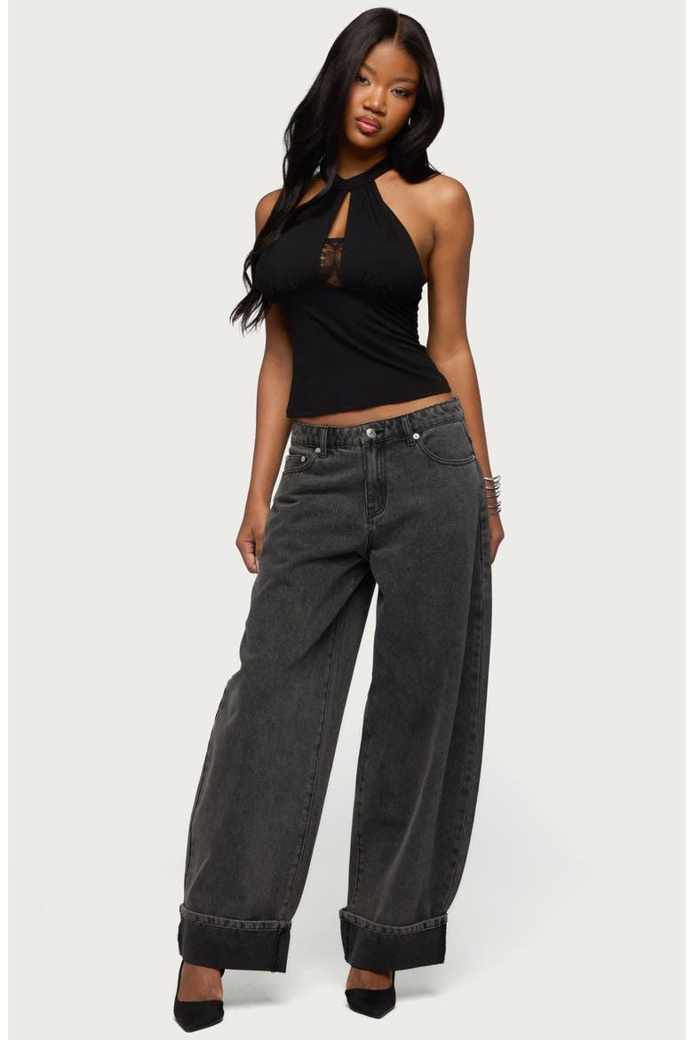 Kella Low Rise Baggy Wide Leg Cuffed Jeans, Alternate, color, BLACK-WASHED
