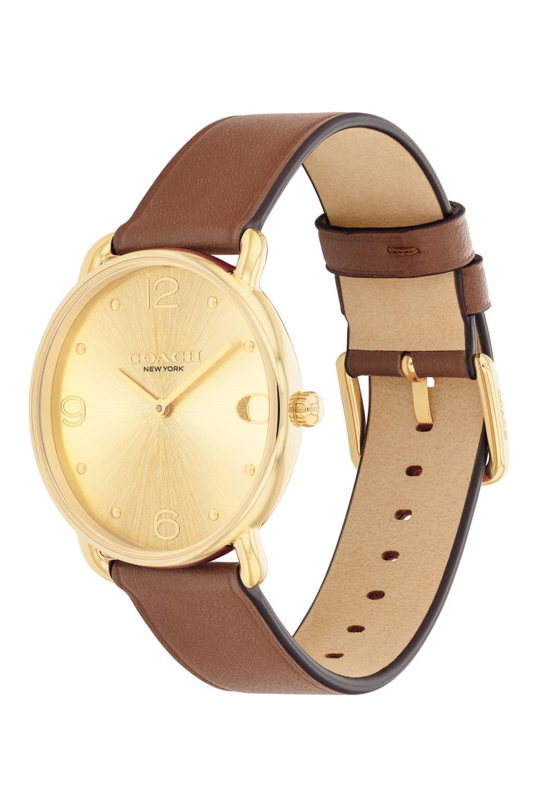 Elliot Leather Strap Watch, 36mm, Alternate, color, GOLD