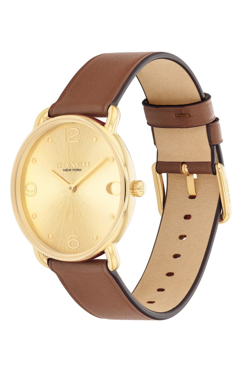 COACH Elliot Leather Strap Watch, 36mm, Alternate, color, Gold