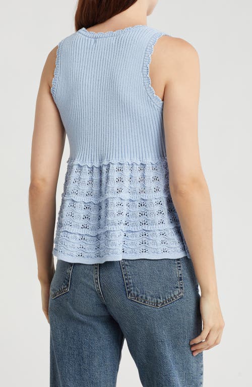 Design History Pointelle Peplum Sweater Tank In Blue Veil
