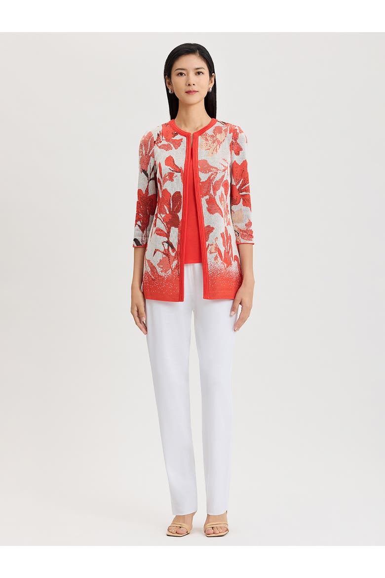 Floral Jacquard Flat Knit Jacket, Alternate, color, Cherry/Peach/Ivory/Black