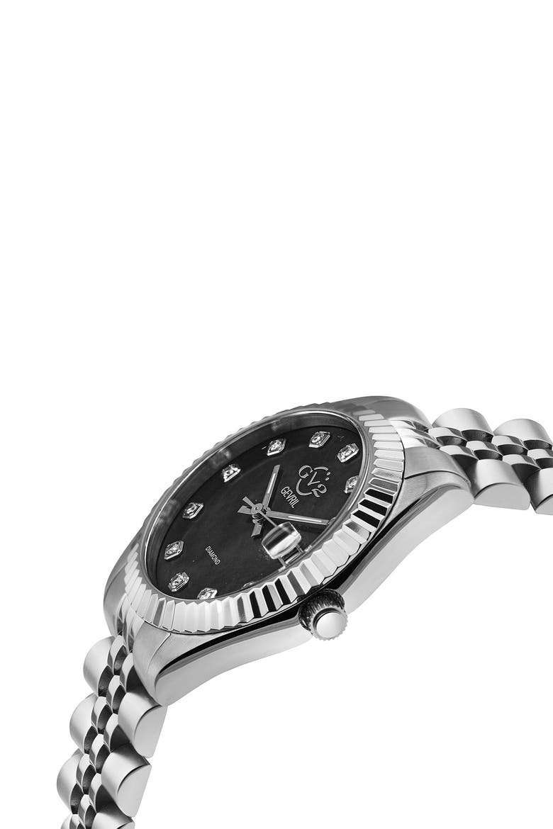 GV2 Naples Black Dial Steel Diamond Watch, 34mm - 0.146 ctw, Alternate, color, SILVER