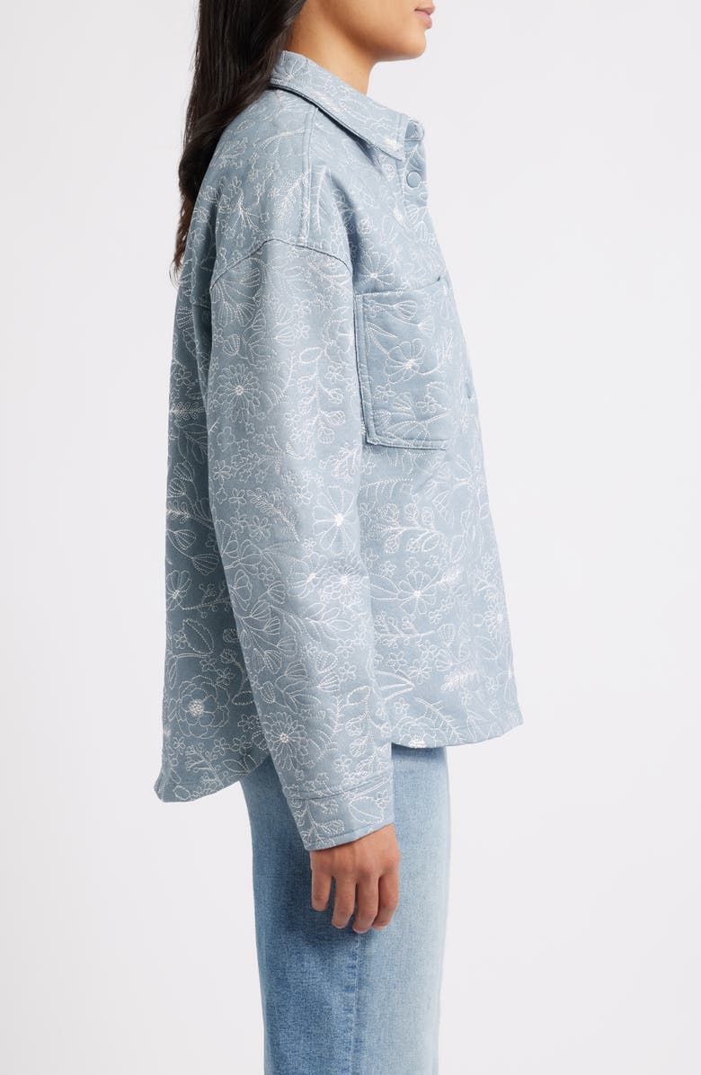 Bobeau Embroidered Cotton Blend Shacket, Alternate, color, Denim/ Ivory