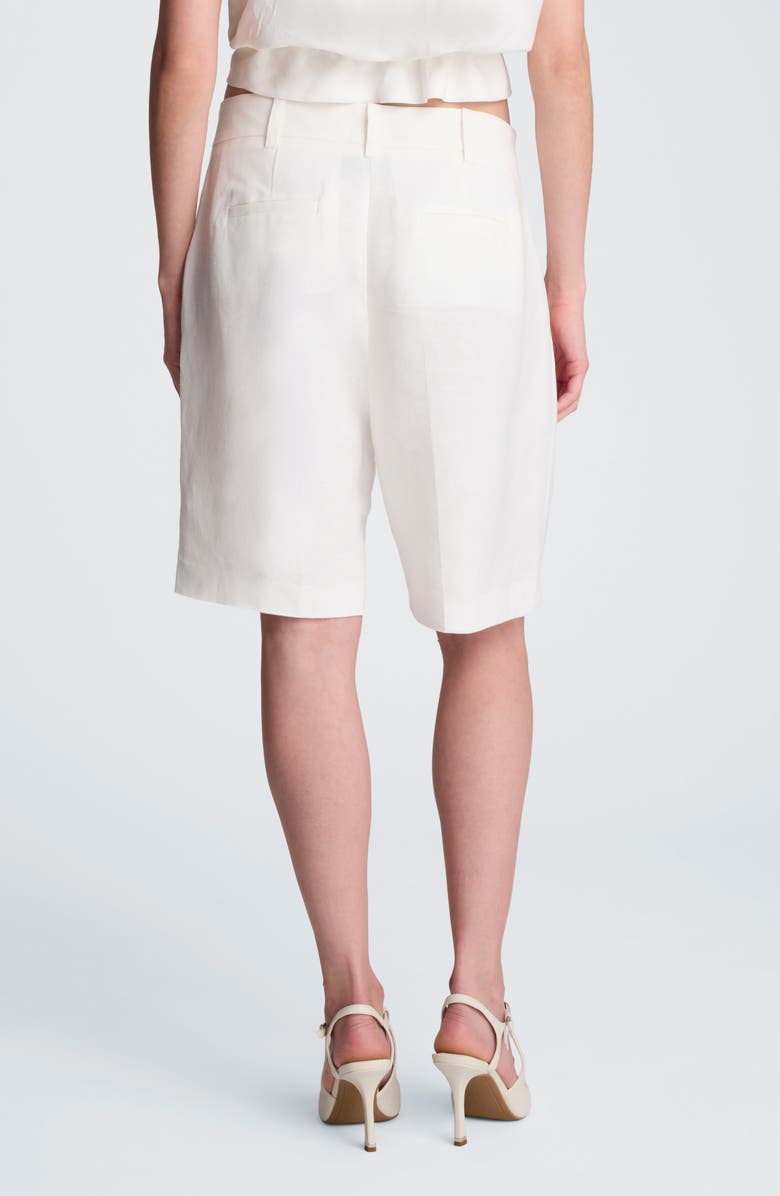 Kenneth Cole Pleated Linen Bermuda Shorts, Alternate, color, Pure White